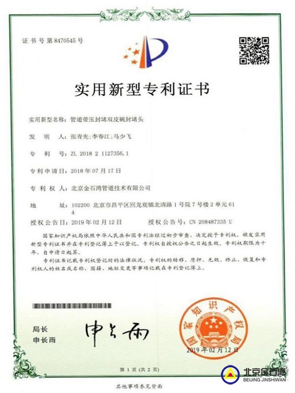 管道带压封堵双皮碗封堵头